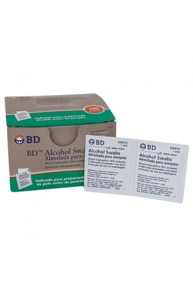 Almofada para Assepsia ÁLCOOL SWABS BD com 100 unid