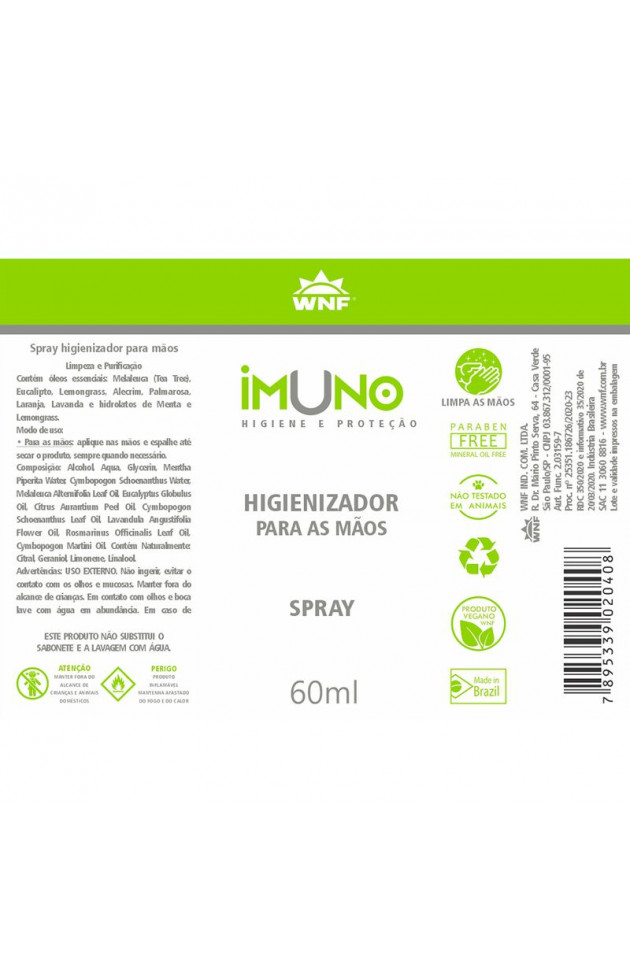Spray Higienizador Imuno com Óleos Essenciais a base de  Álcool 70°GL  60ml - 2