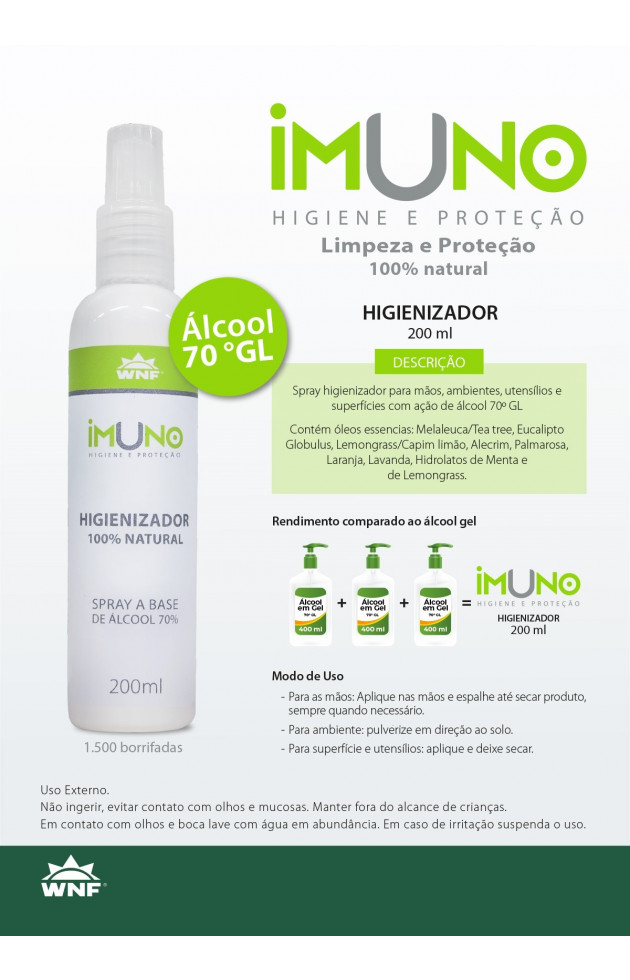 Spray Higienizador Imuno com Óleos Essenciais a base de  Álcool 70°GL  200ml - 2