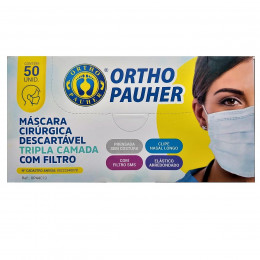 Máscara Cirúrgica Descartável Tripla Camada Com Filtro com 50 unid